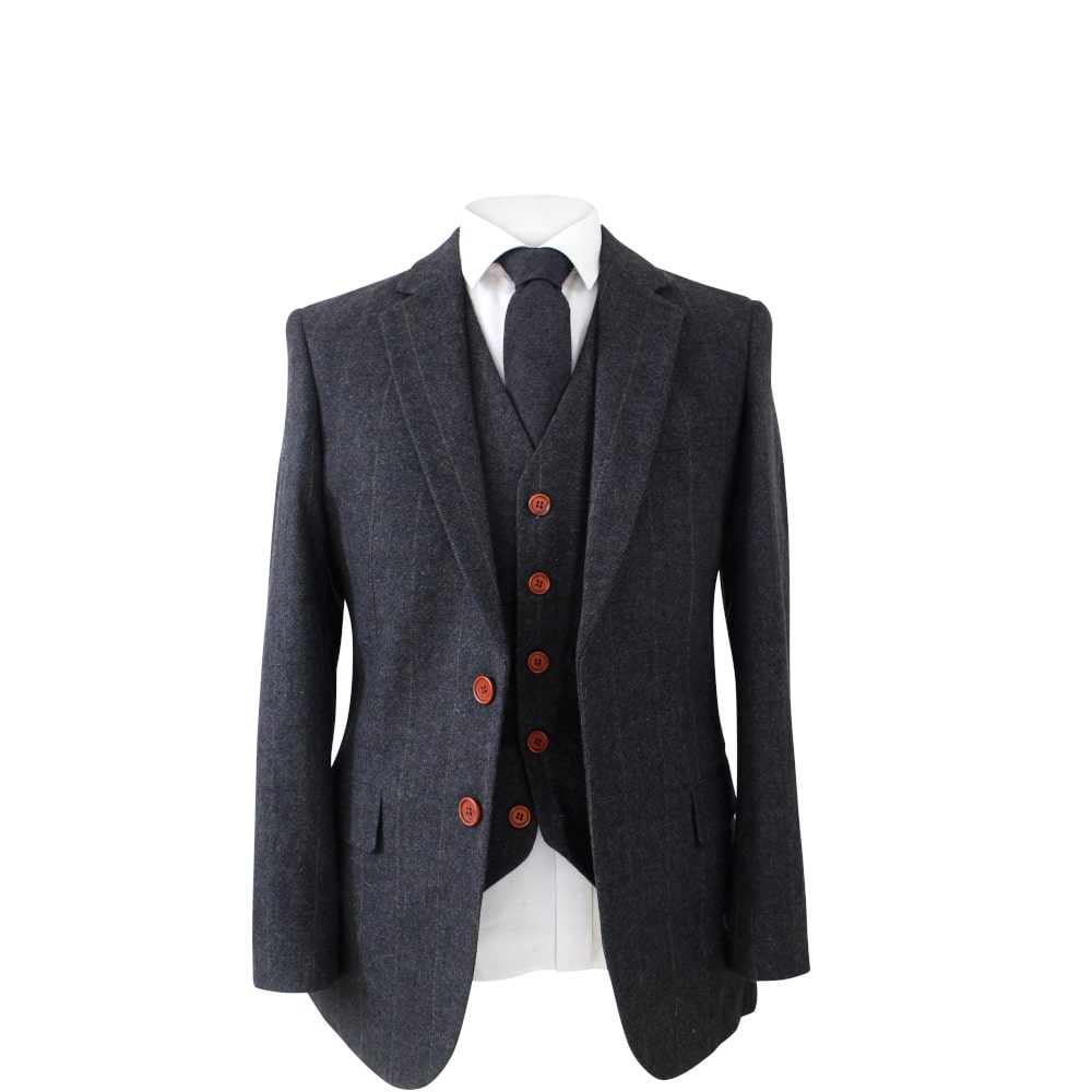 Dark Grey Herringbone Tweed 3 Piece Suit