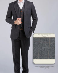 Thumbnail for Dark Grey Herringbone Tweed 3 Piece Suit