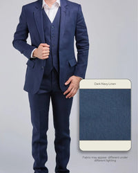 Thumbnail for Dark Navy Linen 3 Piece Suit