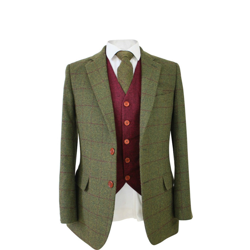 Olive Green Check Tweed 3 Piece Suit