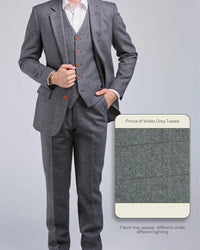 Thumbnail for Prince Of Wales Grey Herringbone Tweed 3 Piece Suit