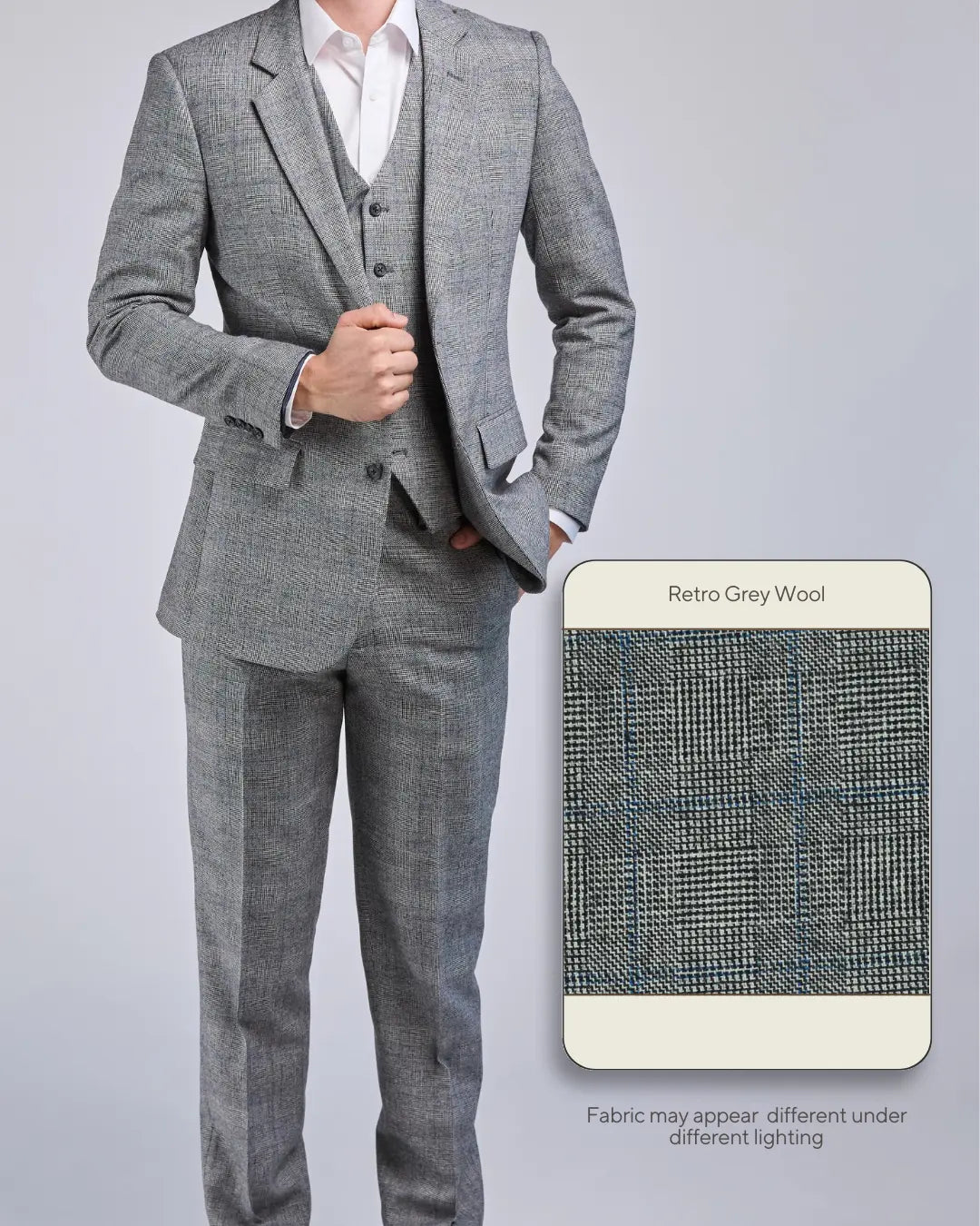 Retro Grey Wool 3 Piece Suit