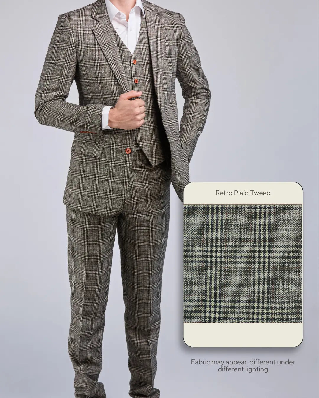 Retro Plaid Tweed 3 Piece Suit