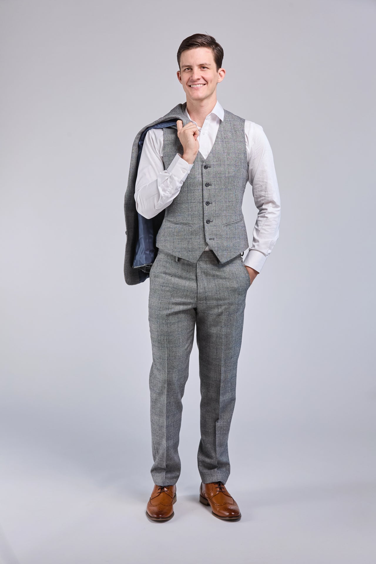 Retro Grey Wool 3 Piece Suit