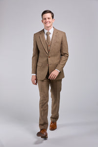 Thumbnail for Light Brown Herringbone Tweed 3 Piece Suit
