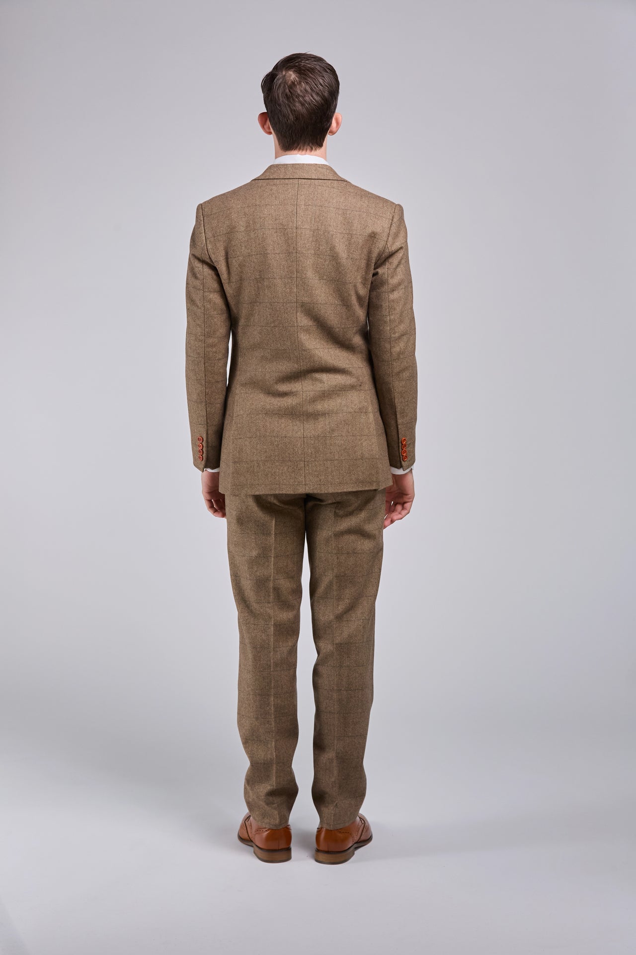 Light Brown Herringbone Tweed 3 Piece Suit