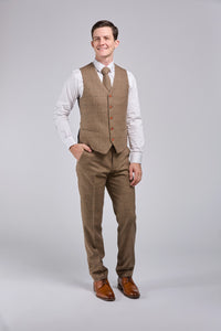 Thumbnail for Light Brown Herringbone Tweed 3 Piece Suit