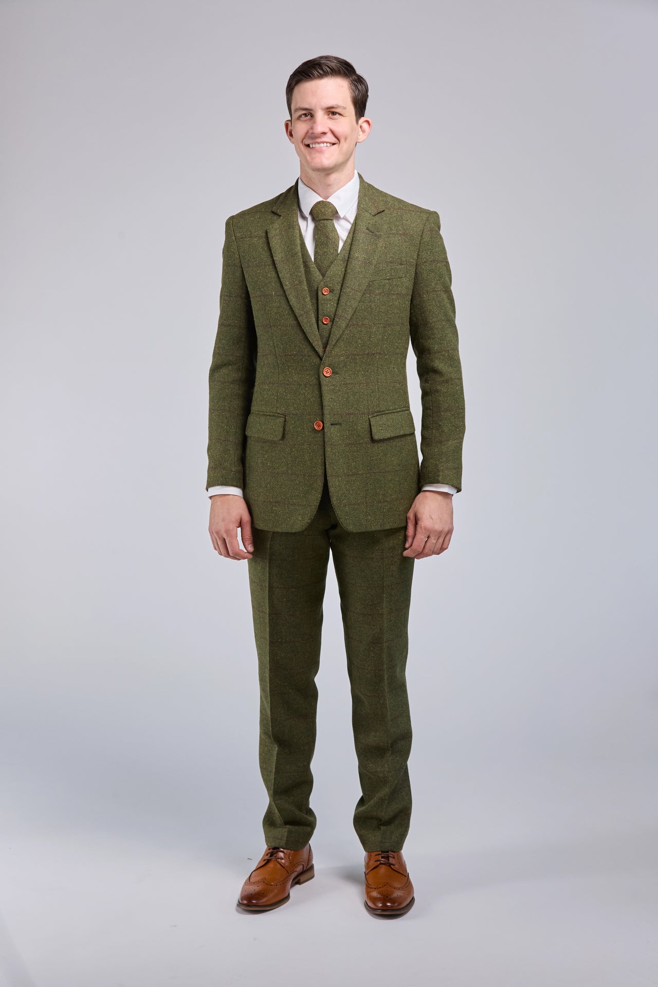 Olive Green Check Tweed 3 Piece Suit