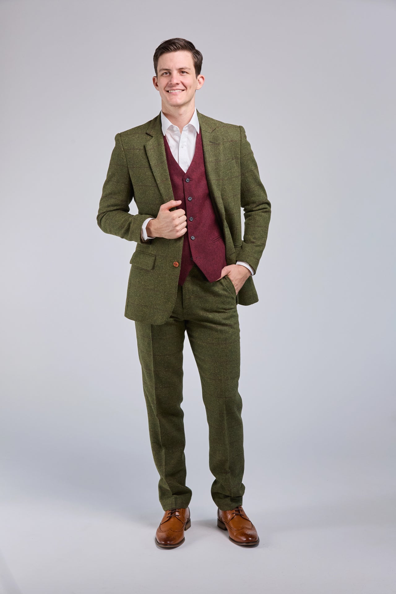 Olive Green Check Tweed 3 Piece Suit