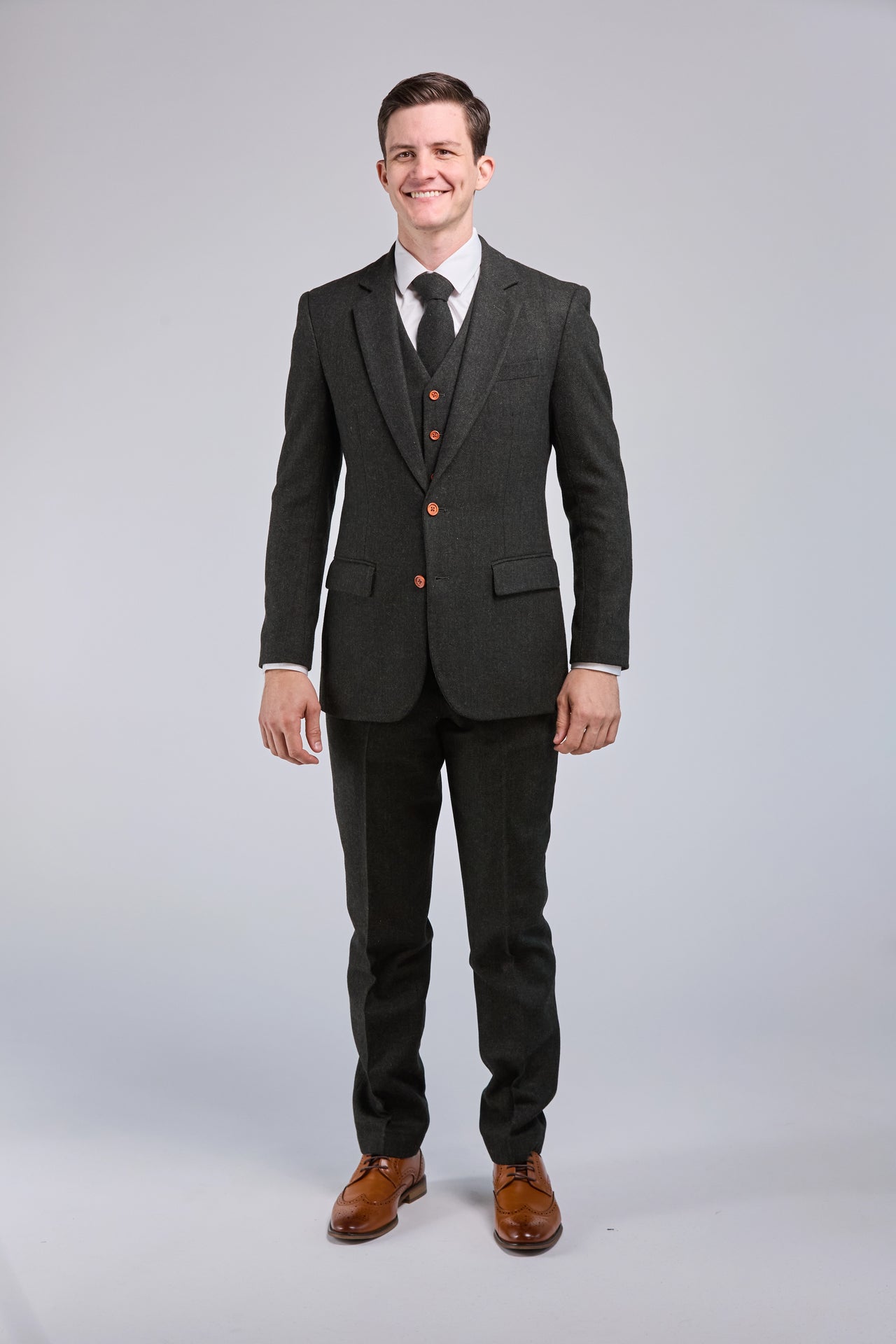 Green Herringbone Tweed 3 Piece Suit