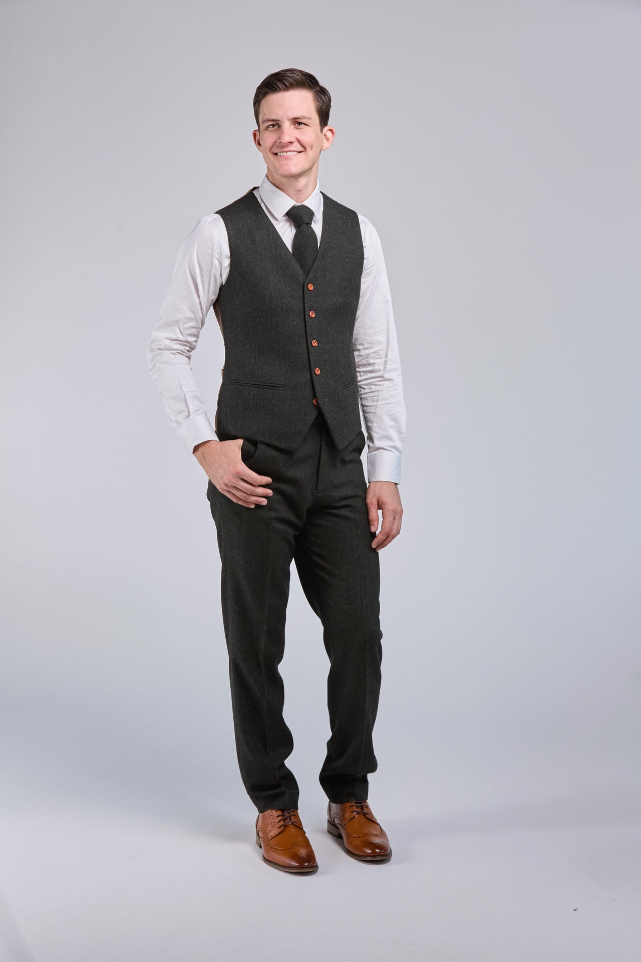 Green Herringbone Tweed 3 Piece Suit