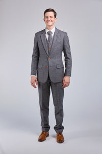 Thumbnail for Prince Of Wales Grey Herringbone Tweed 3 Piece Suit