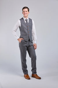 Thumbnail for Prince Of Wales Grey Herringbone Tweed 3 Piece Suit