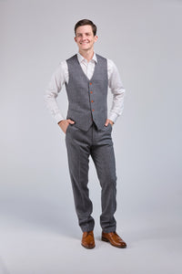 Thumbnail for Prince Of Wales Grey Herringbone Tweed 3 Piece Suit