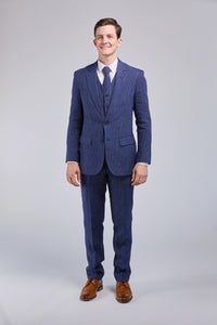 Thumbnail for Navy Pinstripe Linen 3 Piece Suit