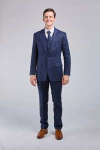 Thumbnail for Dark Navy Linen 3 Piece Suit