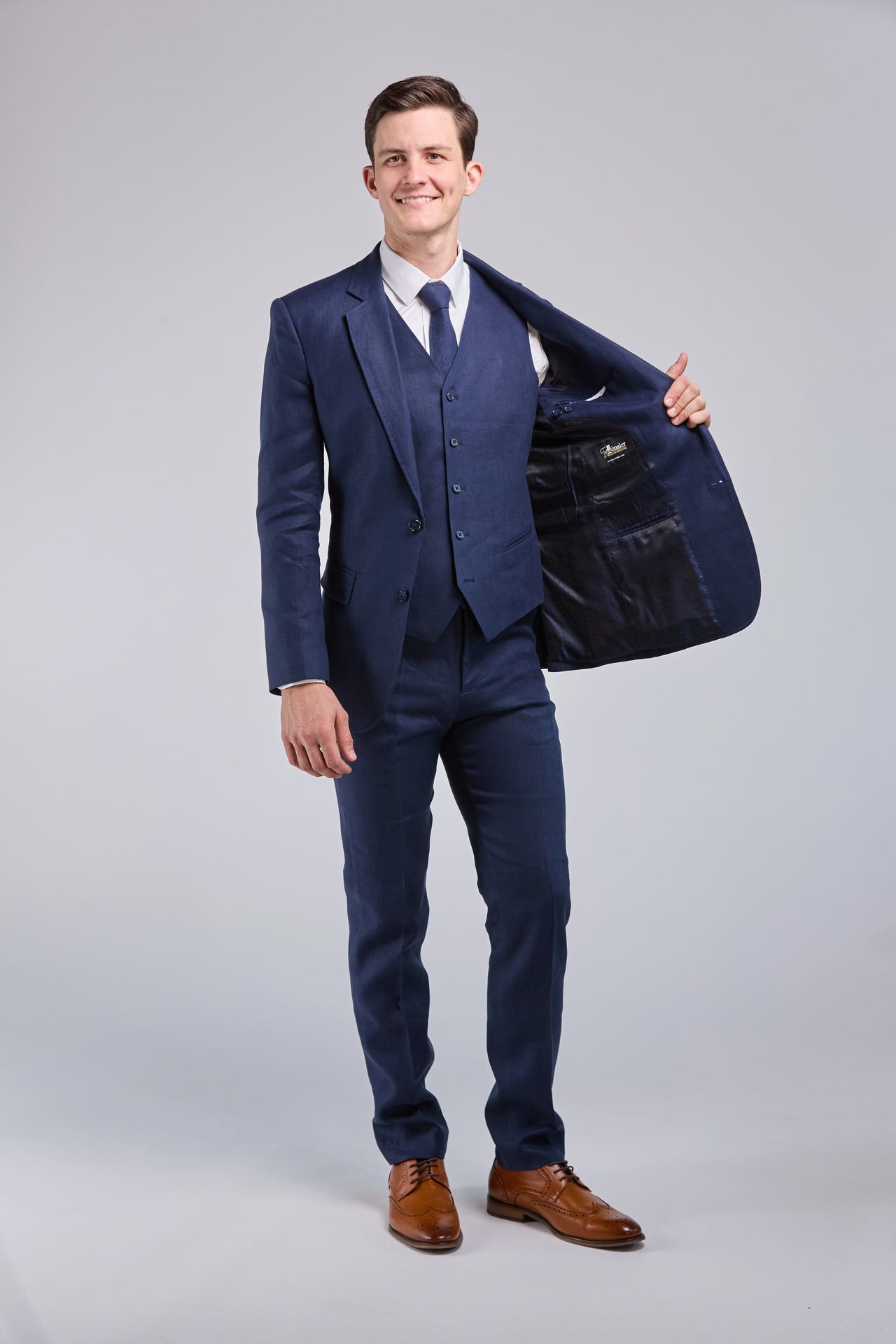 Dark Navy Linen 3 Piece Suit