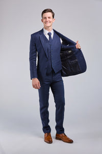 Thumbnail for Dark Navy Linen 3 Piece Suit