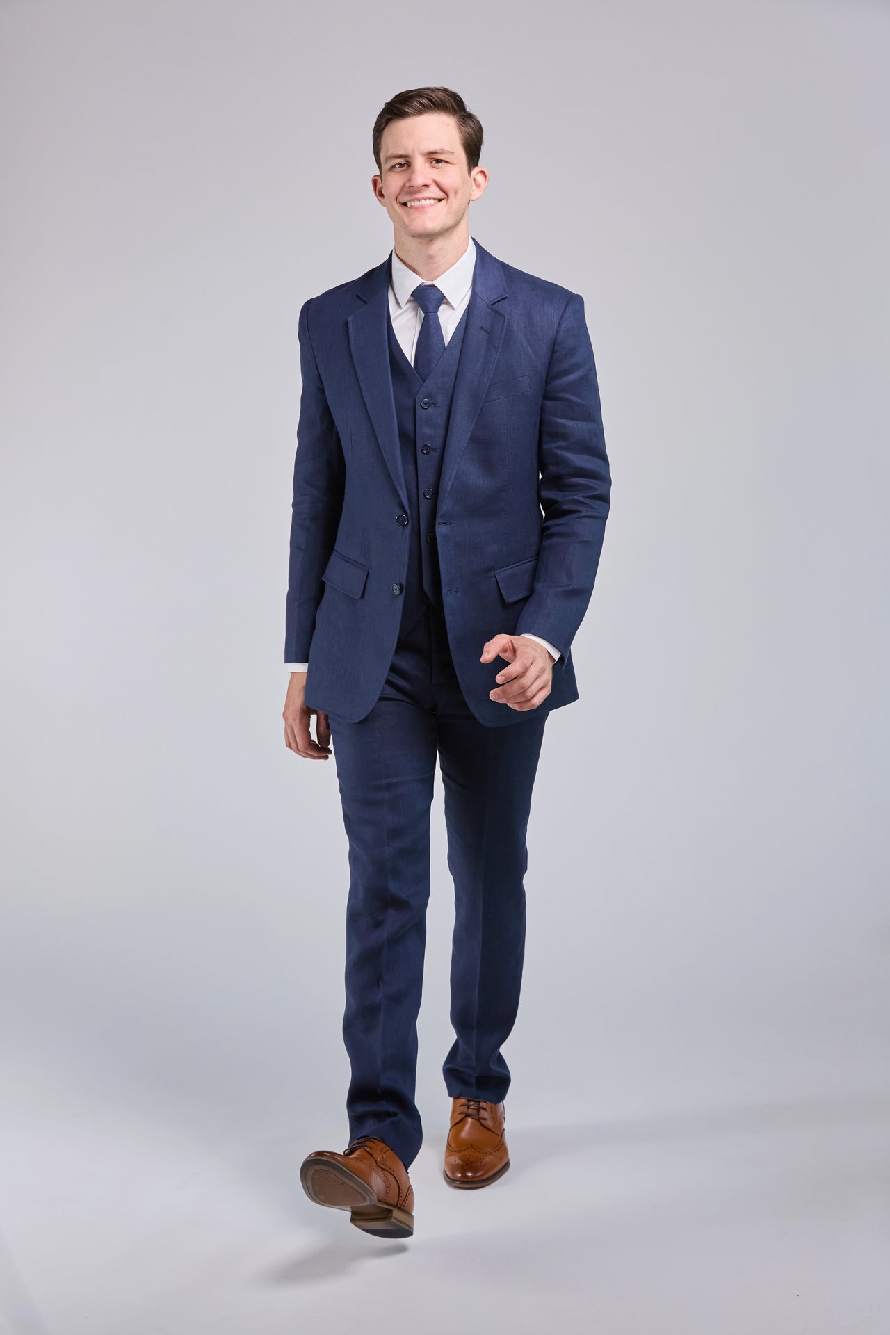 Dark Navy Linen 3 Piece Suit