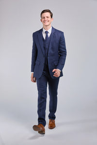 Thumbnail for Dark Navy Linen 3 Piece Suit