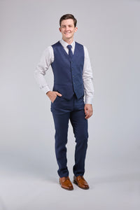 Thumbnail for Dark Navy Linen 3 Piece Suit