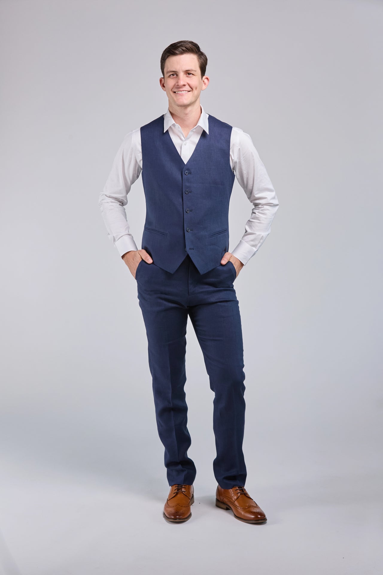 Dark Navy Linen 3 Piece Suit
