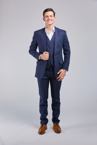 Thumbnail for Dark Navy Linen 3 Piece Suit