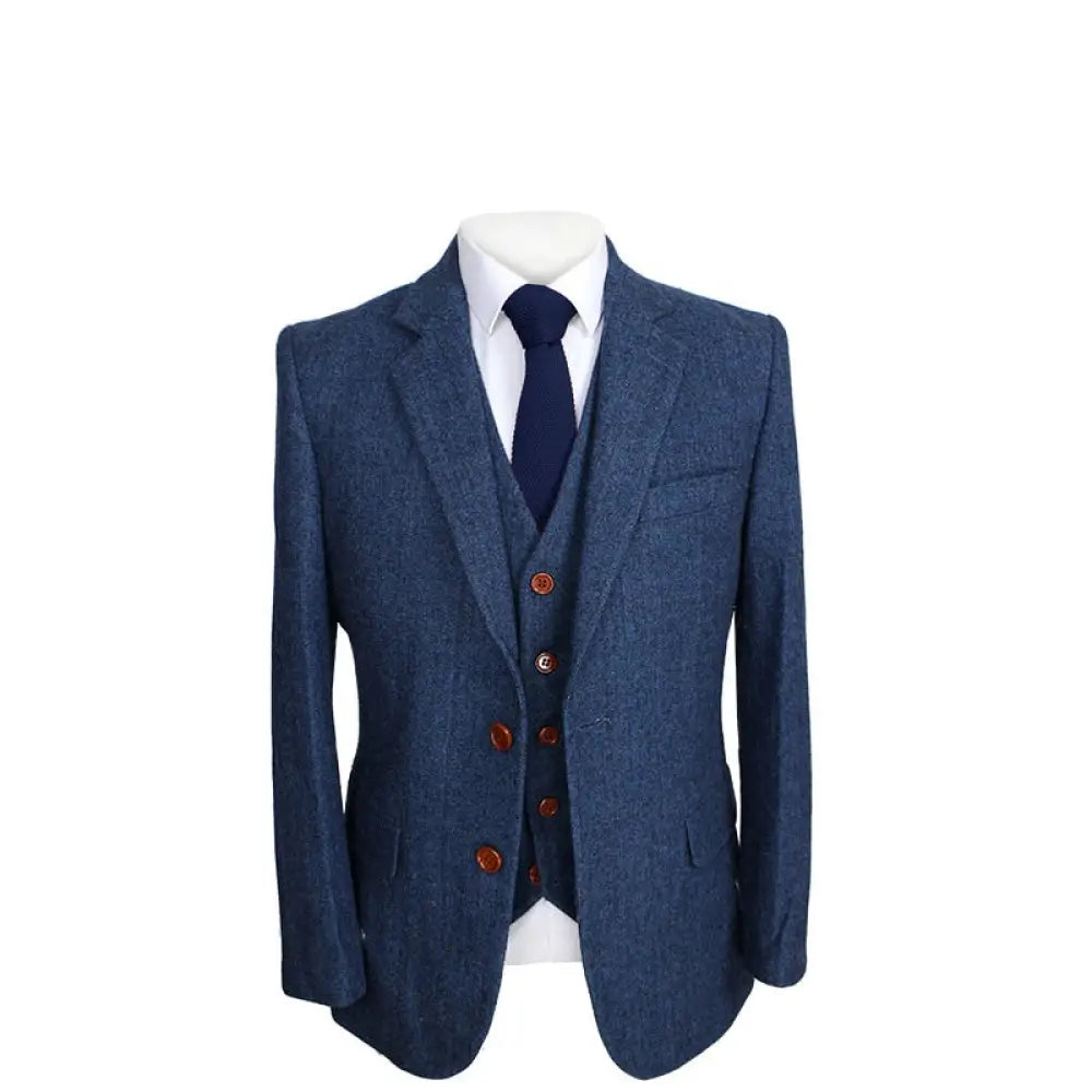 Blue Herringbone Tweed 3 Piece Suit Suits