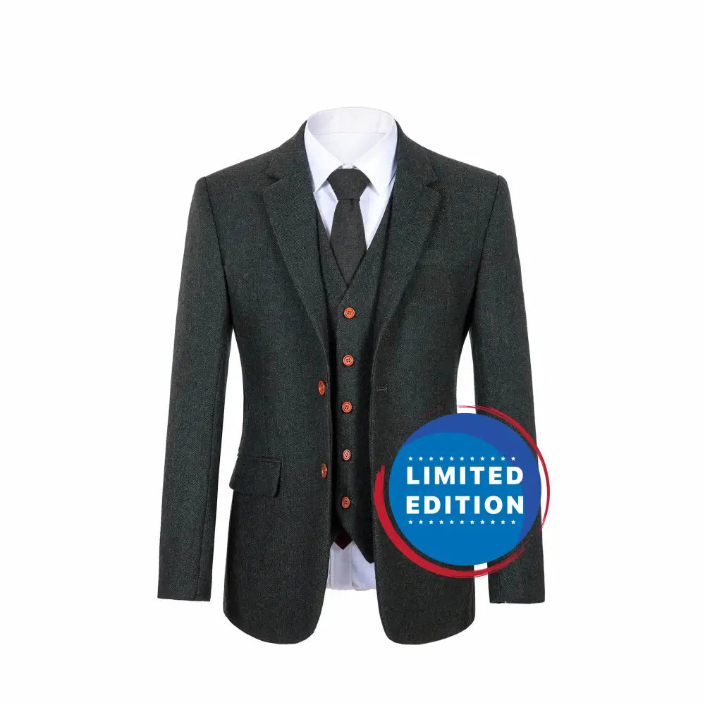 Green Herringbone Tweed Jacket & Waistcoat USA Clearance