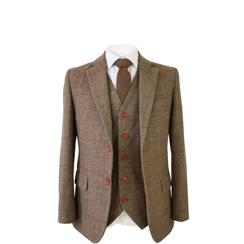Light Brown Herringbone Tweed 3 Piece Suit Suits