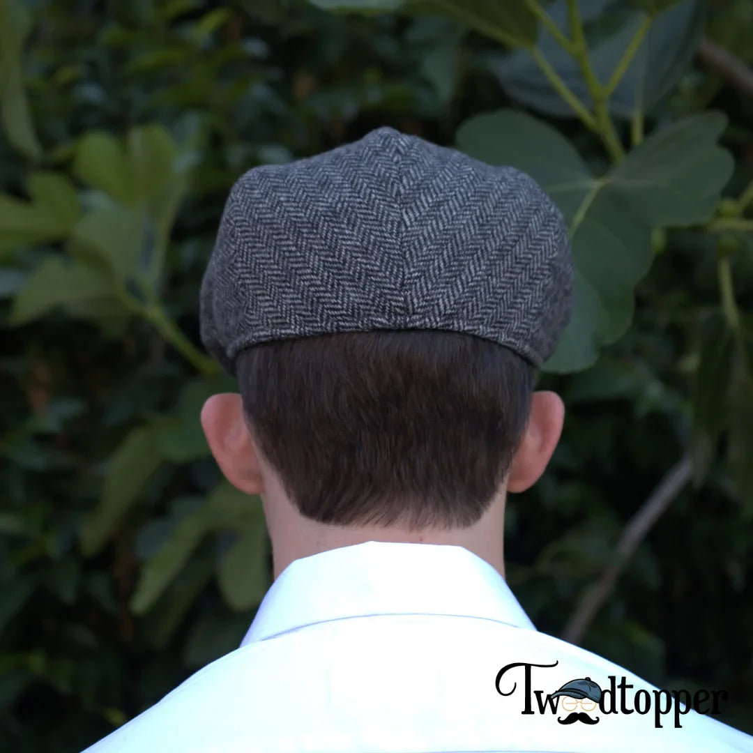 Grey Herringbone 100 Wool Tweed Golfing Ivy Flat Cap Tweedmaker