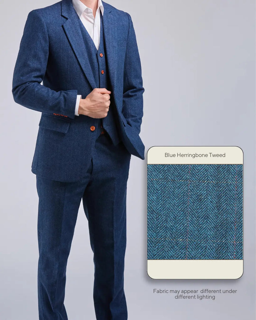 Blue Herringbone Tweed - Swatch Sample