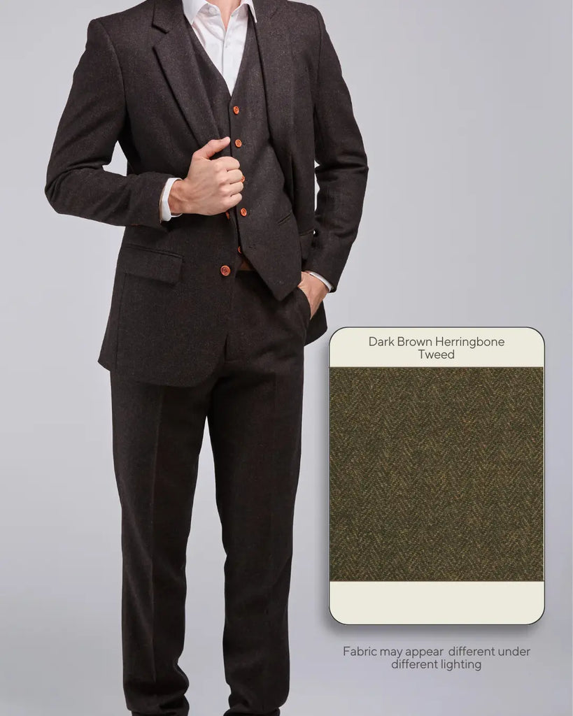 Dark Brown Herringbone Tweed - Swatch Sample