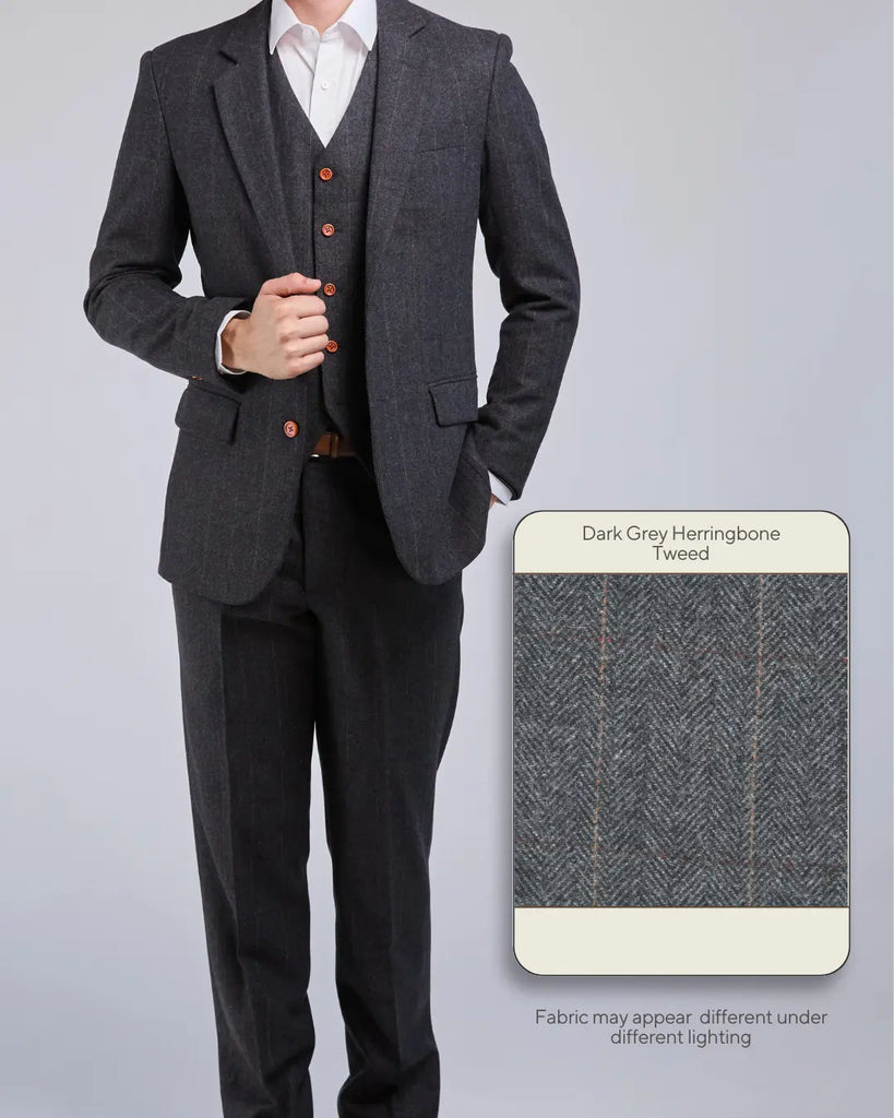 Dark Grey Herringbone Tweed - Swatch Sample