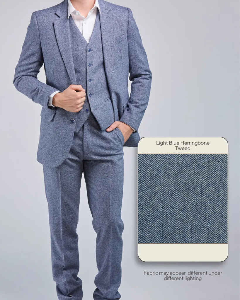 Light Blue Herringbone Tweed - Swatch Sample