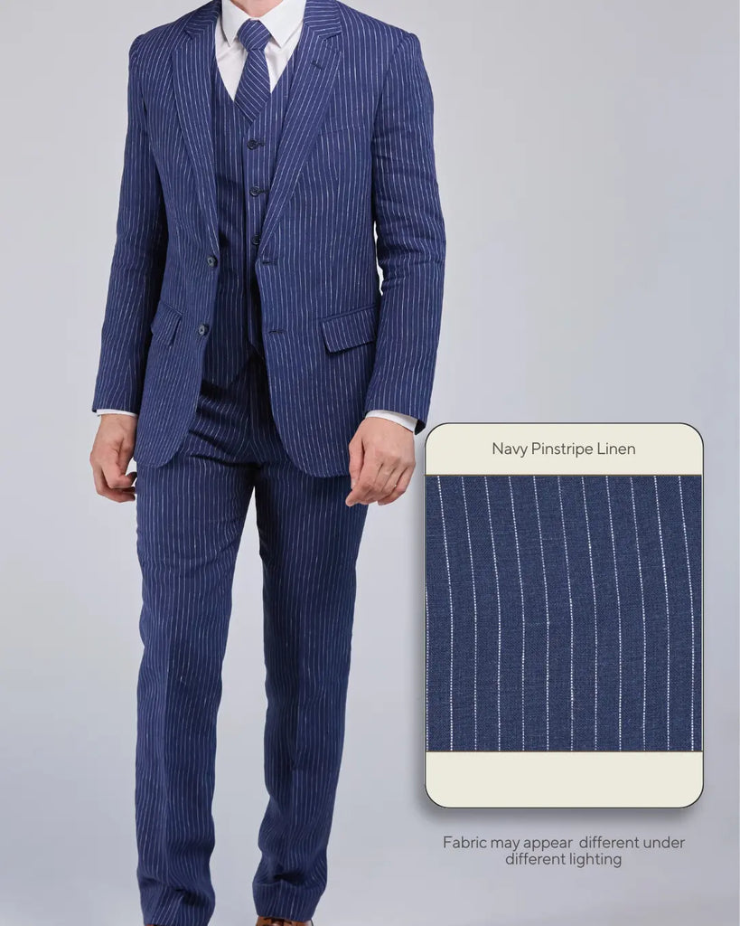 Navy Pinstripe Linen - Swatch Sample