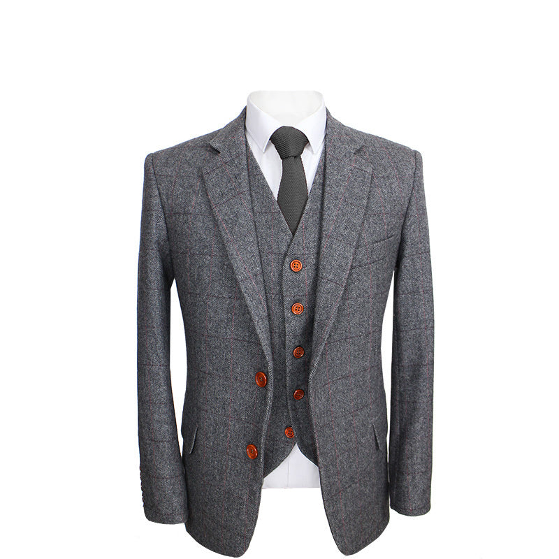 Prince Of Wales Grey Herringbone Tweed 3 Piece Suit