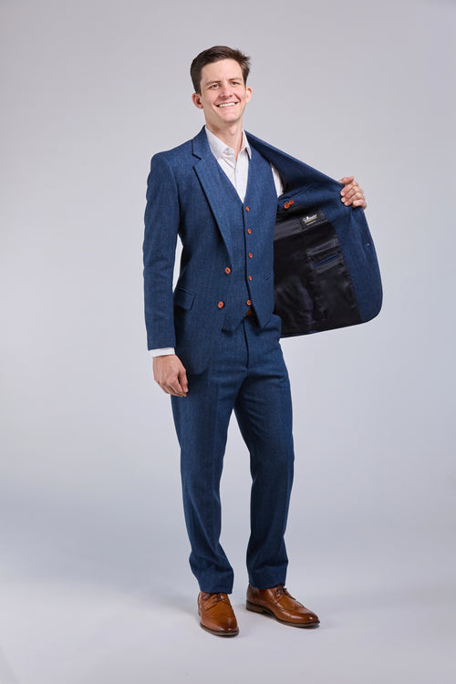 Blue Herringbone Tweed - Clearance Stock