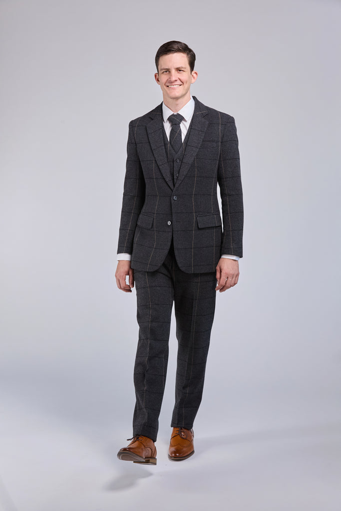 Charcoal Grey Overcheck Tweed - Clearance Stock