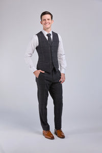 Thumbnail for Charcoal Grey Overcheck Tweed 3 Piece Suit