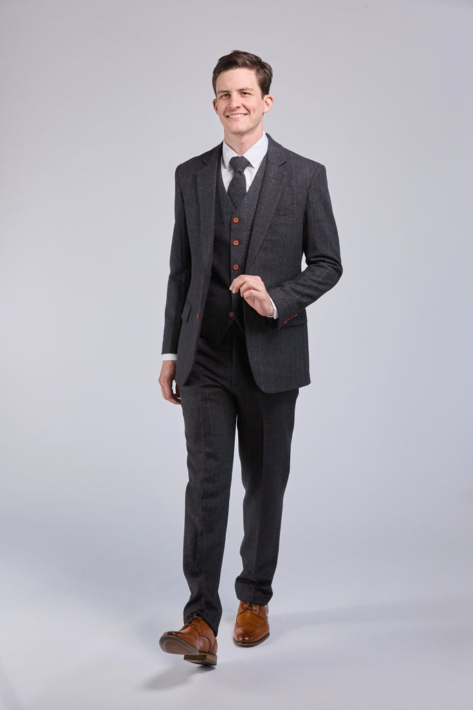 Dark Grey Herringbone Tweed - Clearance Stock