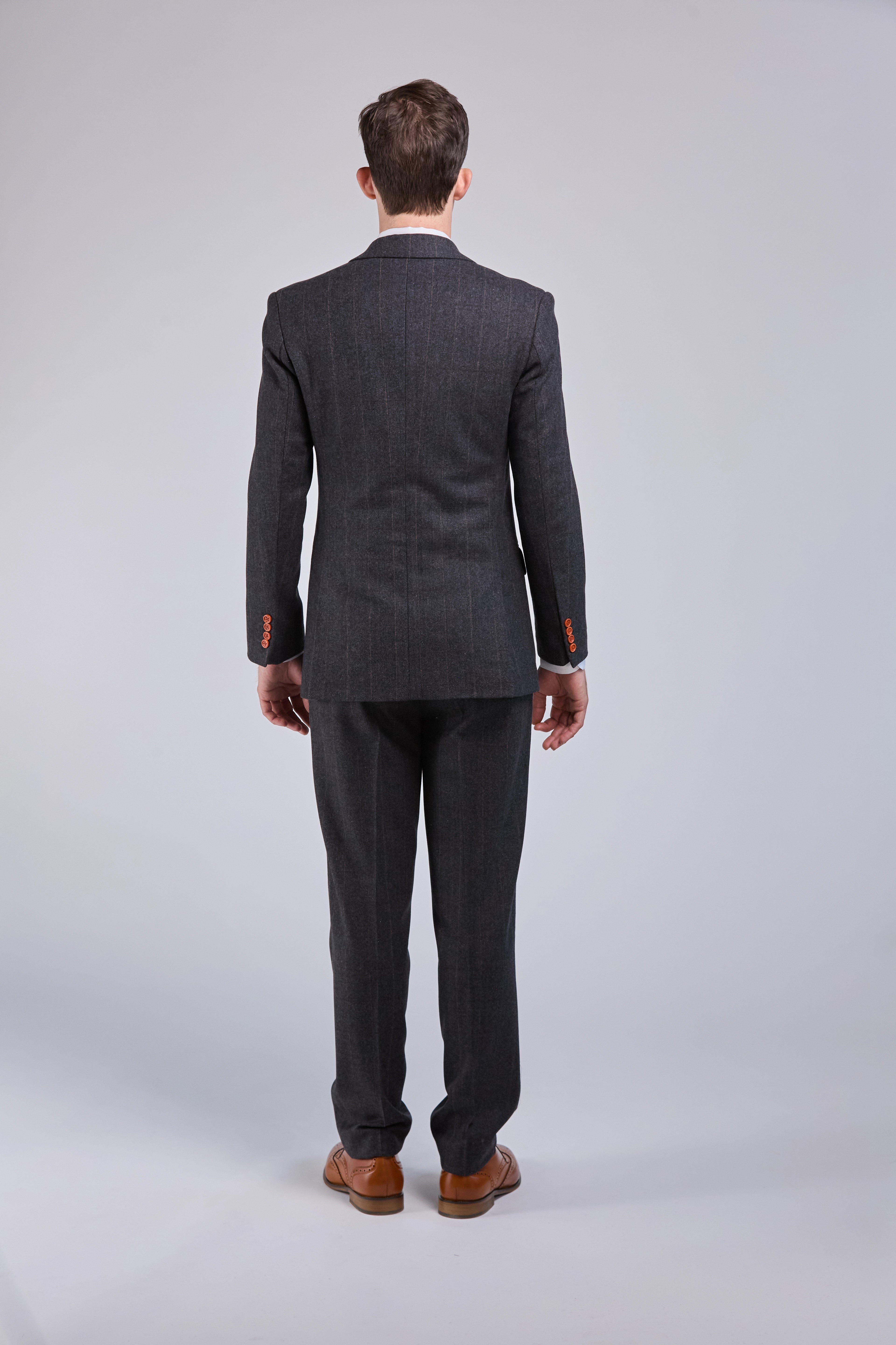 Dark Grey Herringbone Tweed Piece Suit