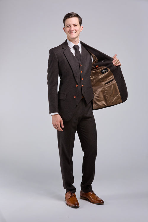 Dark Brown Herringbone Tweed - Clearance Stock