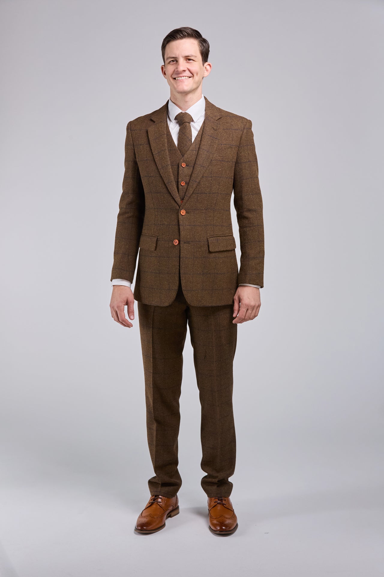 Brown Check Tweed 3 Piece Suit