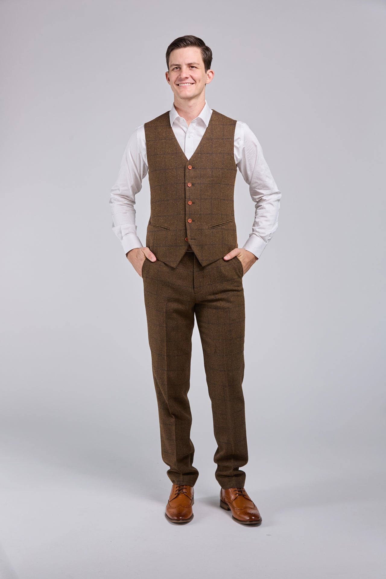 Brown Check Tweed 3 Piece Suit