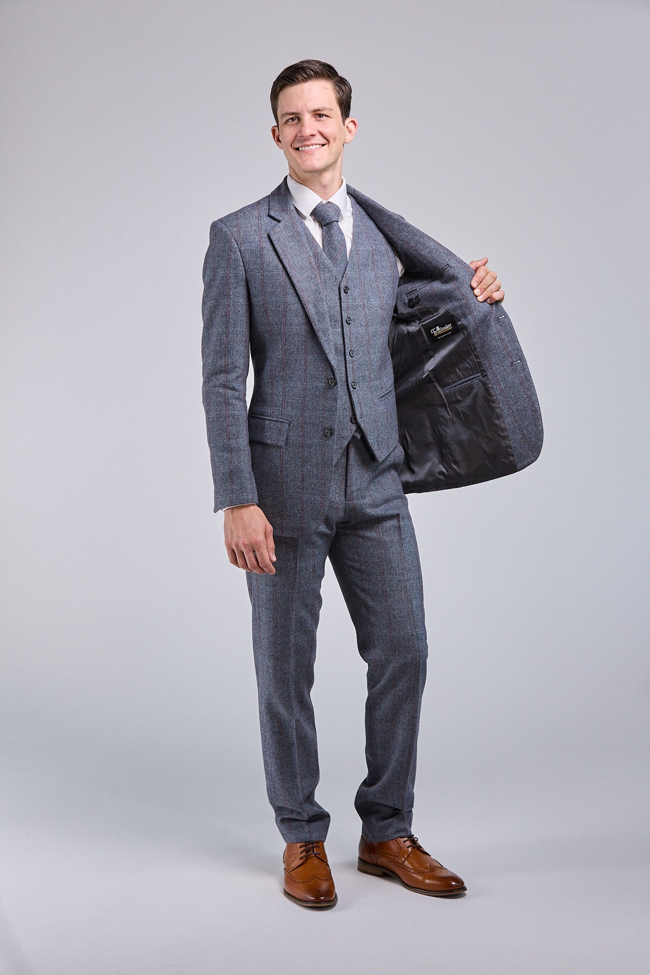 Grey Overcheck Tweed 3 Piece Suit