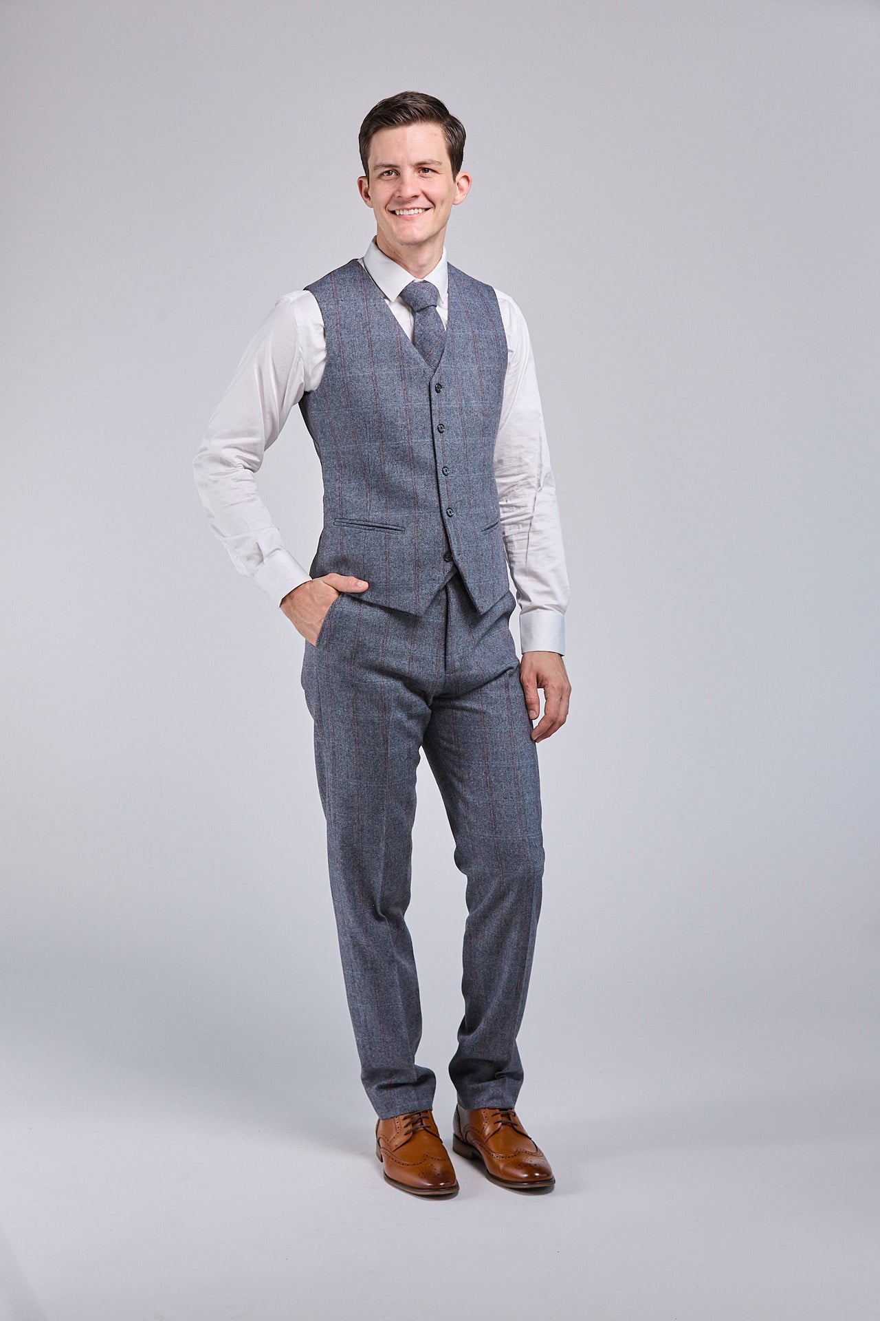 Grey Overcheck Tweed 3 Piece Suit