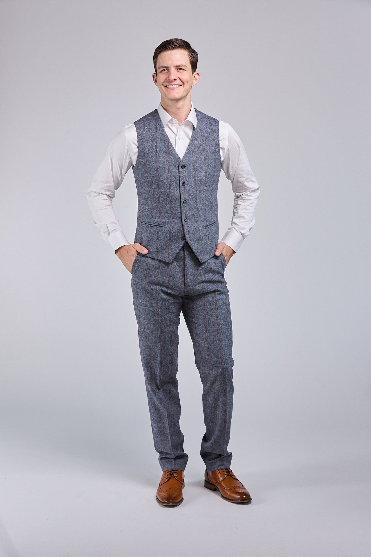 Grey Overcheck Tweed 3 Piece Suit