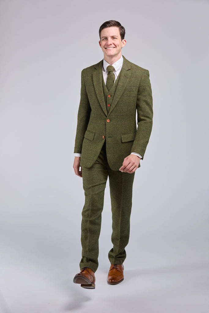 Olive Green Check Tweed - Clearance Stock