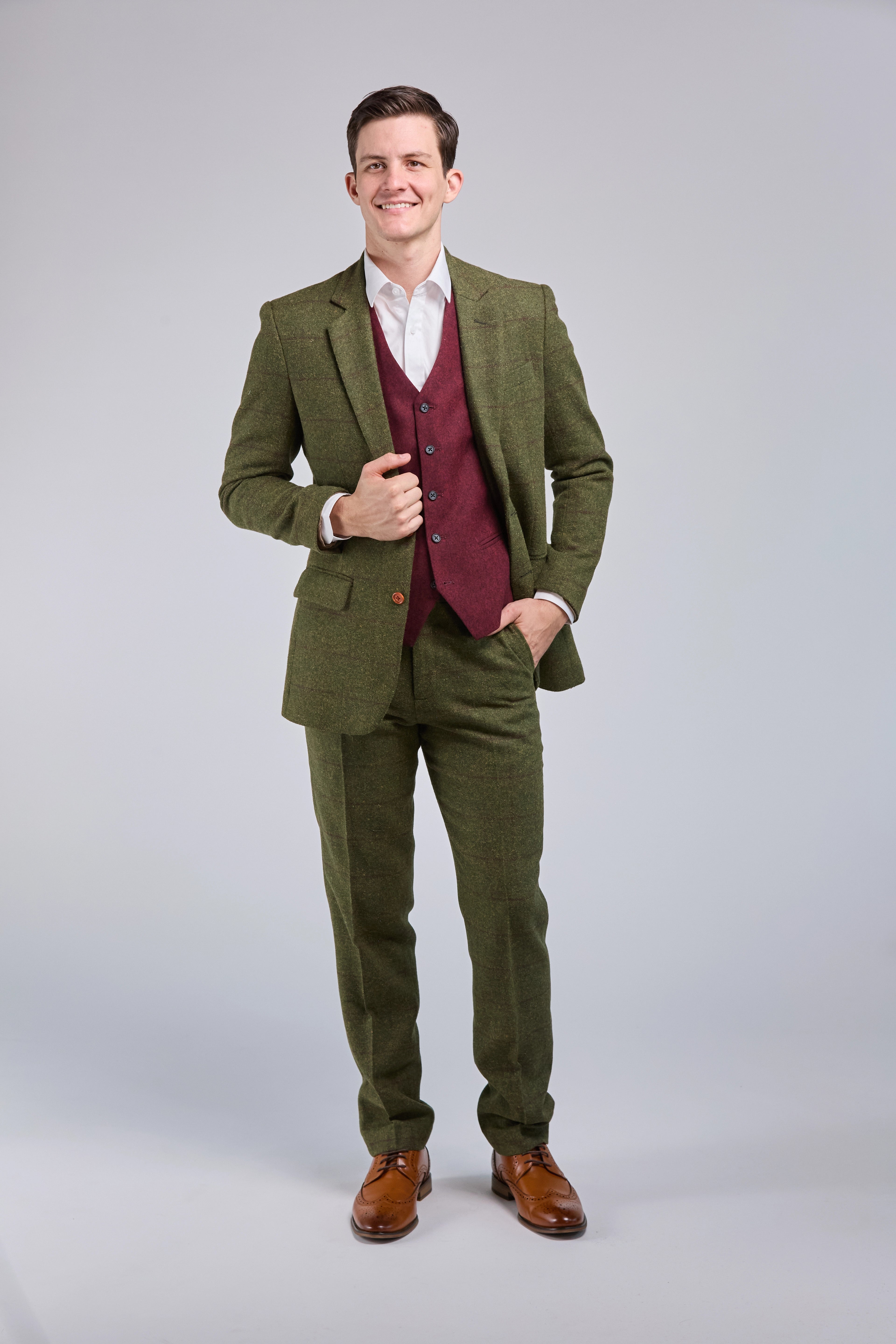 Mens Tweed Suit - 3 Piece Suit - Olive Green Check Suit Mens Tweed Suit - 3 Piece Suit - Olive Green Check Suit